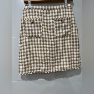 Ann Taylor Brown and White Checkered Pencil Mini Skirt